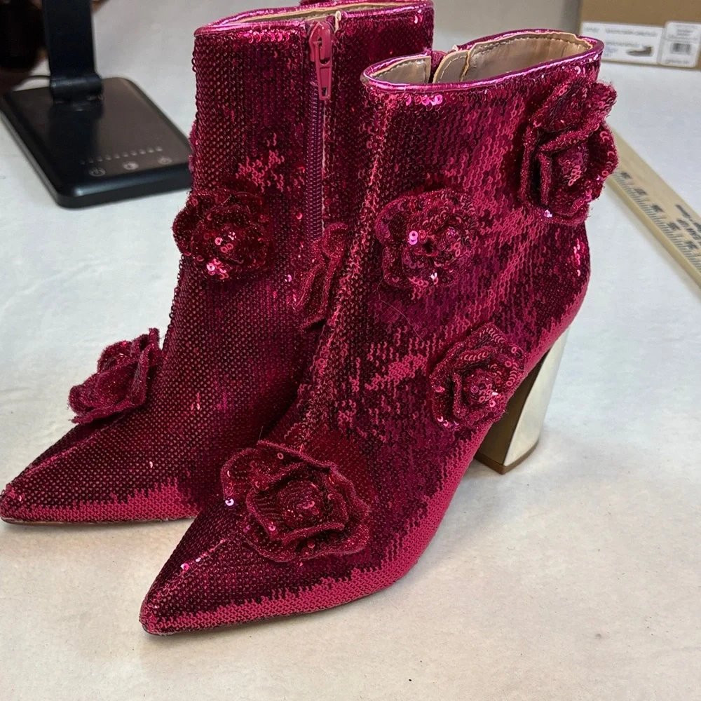 Betsey Johnson Fuchsia Sequin Ankle Boots - Picture 11 of 15
